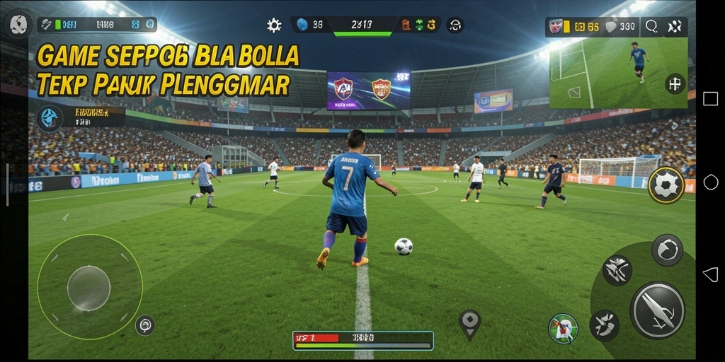 Tangkapan layar gameplay AW8 menampilkan aksi seru di lapangan sepak bola.