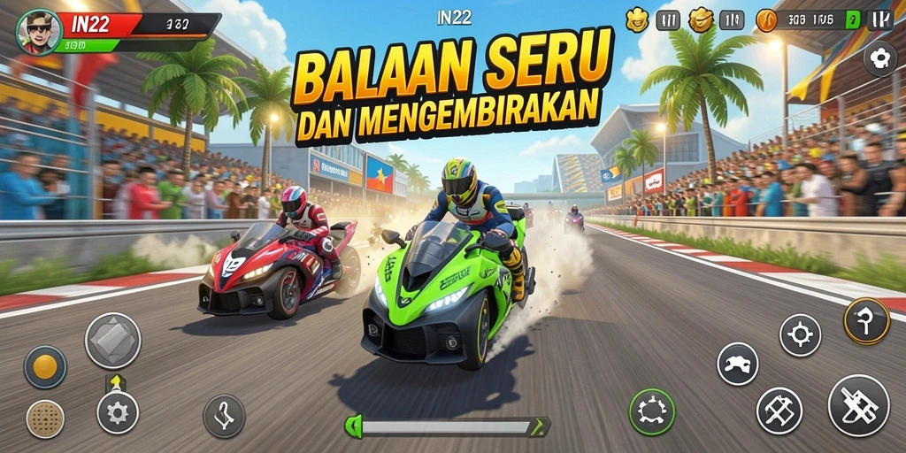 Gameplay balapan menegangkan dan penuh aksi di IN22.