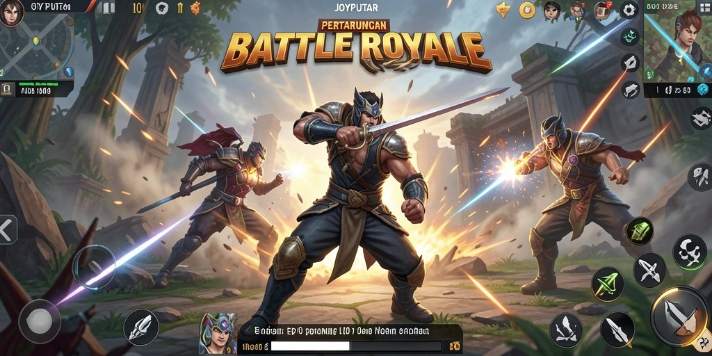 Screenshot gameplay Battle Royale JOYPUTAR dengan aksi mendebarkan dan grafis luar biasa.