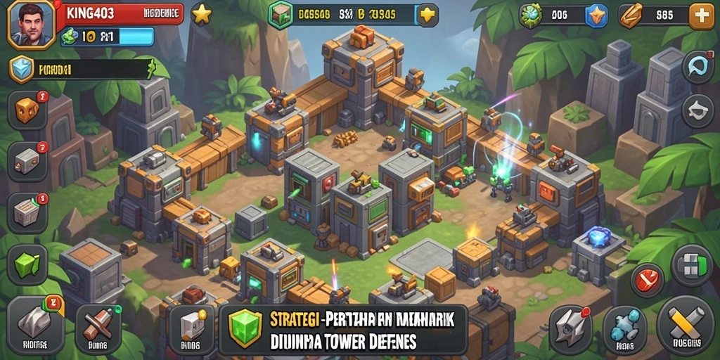 Tampilan gameplay Tower Defense yang menegangkan dan strategis di KING403.