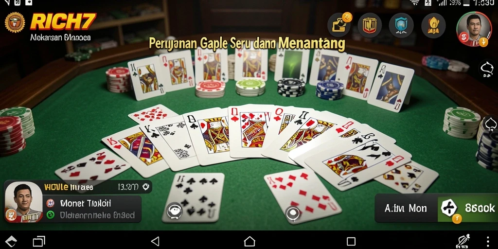 Tampilan screenshot RICH7 yang menunjukkan keseruan gameplay Gaple.