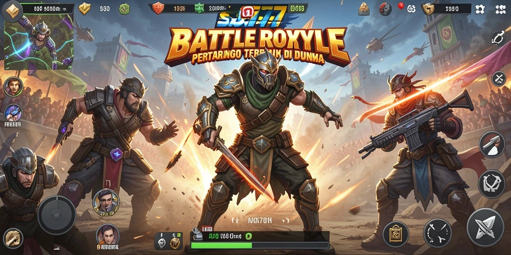 Tangkapan layar utama SJO777 menampilkan aksi intens Battle Royale.