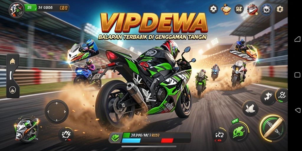 Tampilan gameplay seru dalam balapan motor VIPDEWA.